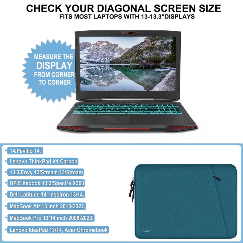 Naukay Laptop Sleeve Bag 13.3 inch  Shockproof Protective Computer Cover with Accessories Pocket  Portable Laptop Case Compatible with MacBook Air/Pro 13-13.3 inch  Compatible for MacBook Pro 14 inch  Cyan - Image 4